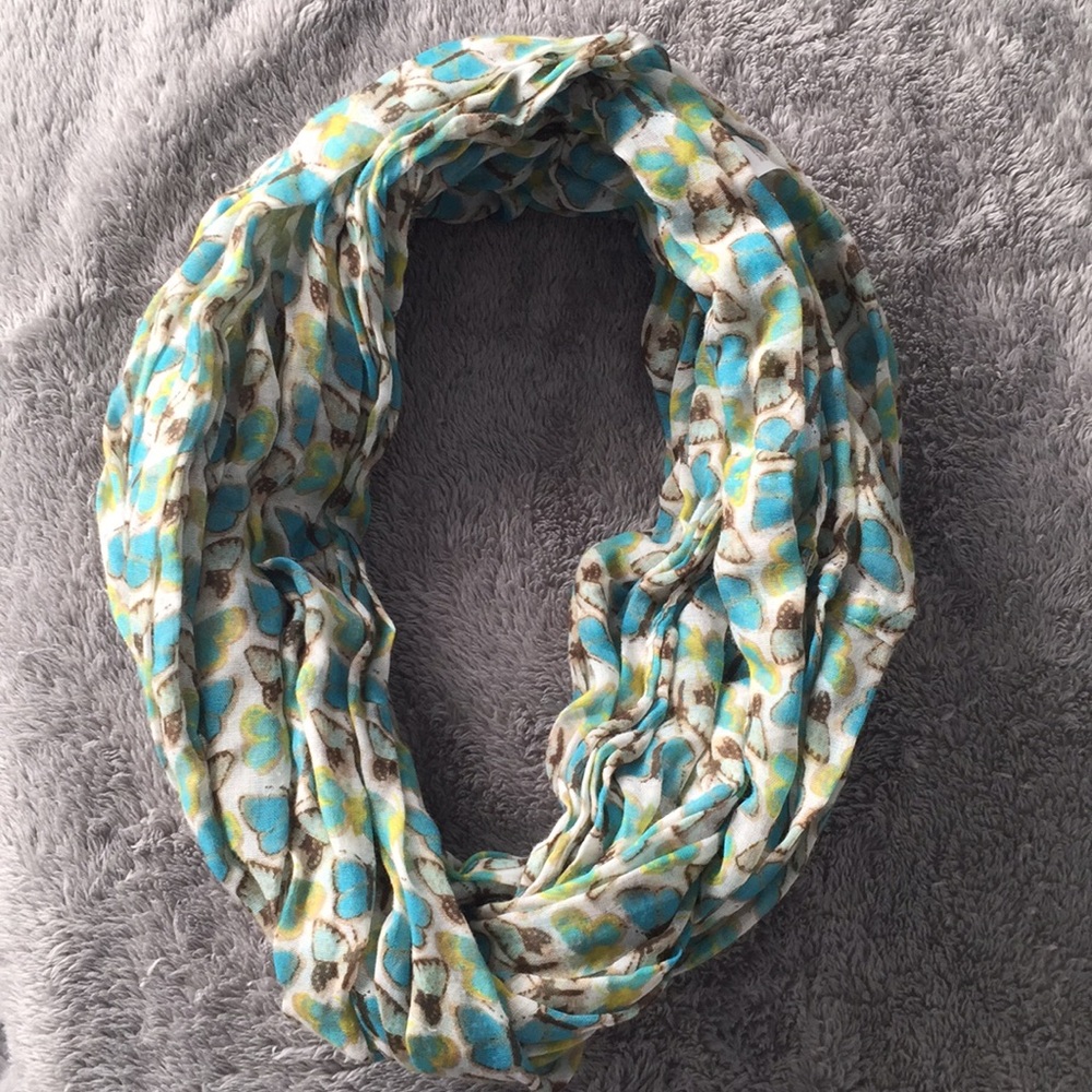 Blue and green butterfly infinity scarf